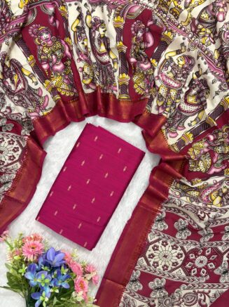 Traditional Royal Kalamkari Nizam Border Dupatta & Top with Premium Finish | Rani Pink