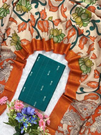 Traditional Royal Kalamkari Nizam Border Dupatta & Top with Premium Finish | Sea green