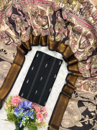 Traditional Royal Kalamkari Nizam Border Dupatta & Top with Premium Finish | Black