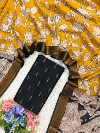 Traditional Royal Kalamkari Nizam Border Dupatta & Top with Premium Finish | Black