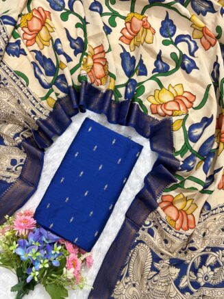 Traditional Royal Kalamkari Nizam Border Dupatta & Top with Premium Finish | Royal blue
