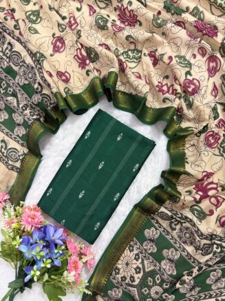 Traditional Royal Kalamkari Nizam Border Dupatta & Top with Premium Finish | Green