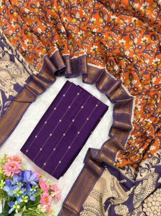 Traditional Royal Kalamkari Nizam Border Dupatta & Top with Premium Finish | Dark violet