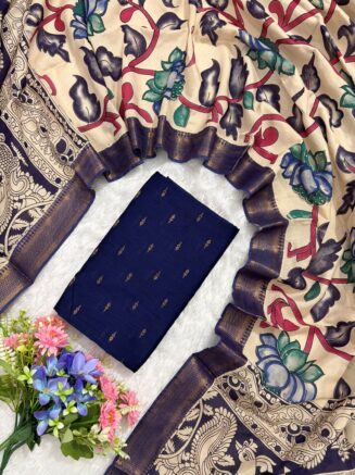 Traditional Royal Kalamkari Nizam Border Dupatta & Top with Premium Finish | Navy blue