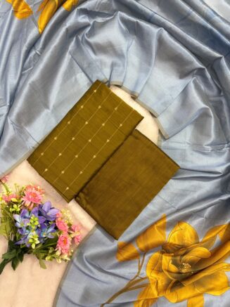 Royal Assam Silk Floral Dupatta Dress Material Set | Mehendhi green