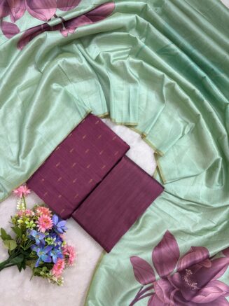 Royal Assam Silk Floral Dupatta Dress Material Set | Onion pink