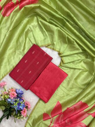 Royal Assam Silk Floral Dupatta Dress Material Set | Peach