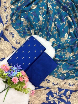 Raw Silk Set With Cotton Kalamkari Dupatta | Royal blue