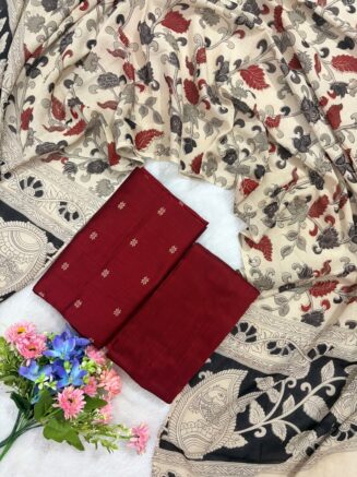Raw Silk Set With Cotton Kalamkari Dupatta | Maroon
