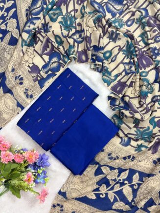 Raw Silk Set With Cotton Kalamkari Dupatta | Royal blue