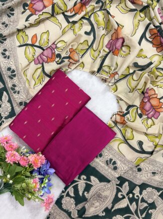 Raw Silk Set With Cotton Kalamkari Dupatta | Rani pink