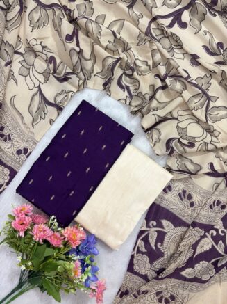 Raw Silk Set With Cotton Kalamkari Dupatta | Violet