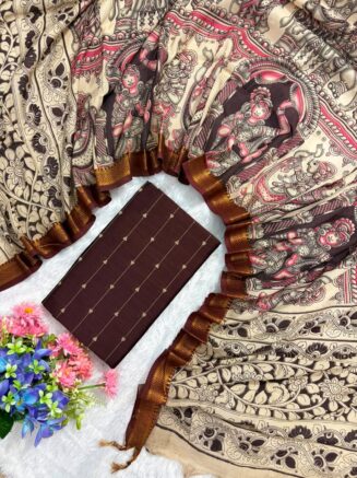 Traditional Royal Kalamkari Nizam Border Dupatta & Top with Premium Finish |  Coffee brown