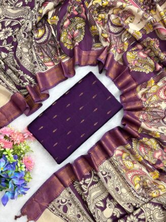 Traditional Royal Kalamkari Nizam Border Dupatta & Top with Premium Finish |  Wine