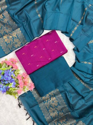 Neelambari Premium 3-Piece Chudithar Dress Material Set - Rani Pink