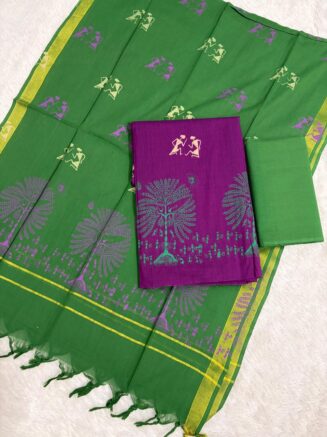 Premium Pure Cotton 3-Piece Chudithar Dress Material Set - Rani Purple