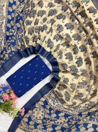 Traditional Royal Kalamkari Nizam Border Dupatta & Top with Premium Finish |  Royal blue