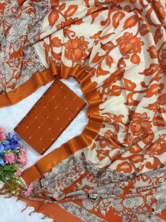 Traditional Royal Kalamkari Nizam Border Dupatta & Top with Premium Finish | Orange