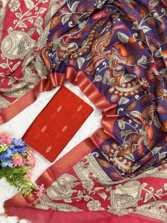 Traditional Royal Kalamkari Nizam Border Dupatta & Top with Premium Finish | Rust orange