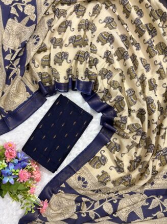 Traditional Royal Kalamkari Nizam Border Dupatta & Top with Premium Finish | Navy blue