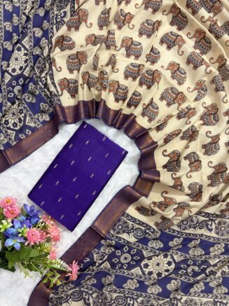 Traditional Royal Kalamkari Nizam Border Dupatta & Top with Premium Finish | Violet