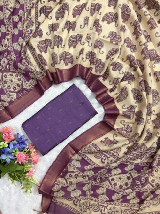 Traditional Royal Kalamkari Nizam Border Dupatta & Top with Premium Finish | Lavender