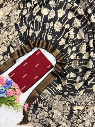 Traditional Royal Kalamkari Nizam Border Dupatta & Top with Premium Finish | Maroon