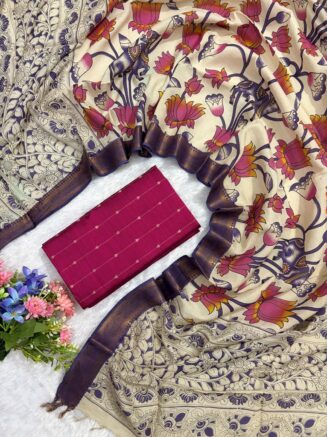 Traditional Royal Kalamkari Nizam Border Dupatta & Top with Premium Finish | Pink