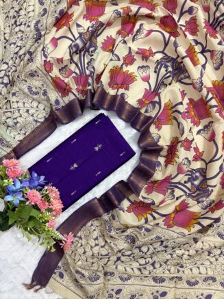 Traditional Royal Kalamkari Nizam Border Dupatta & Top with Premium Finish | Violet