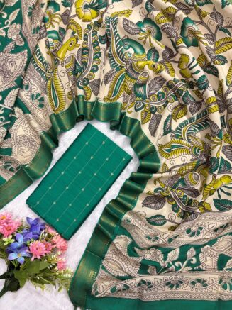 Traditional Royal Kalamkari Nizam Border Dupatta & Top with Premium Finish | Sea green