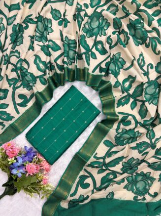 Traditional Royal Kalamkari Nizam Border Dupatta & Top with Premium Finish | Sea green