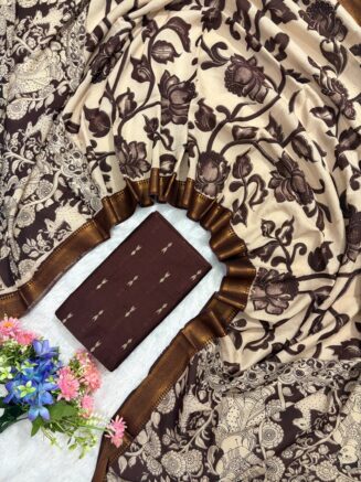 Traditional Royal Kalamkari Nizam Border Dupatta & Top with Premium Finish | Coffee brown