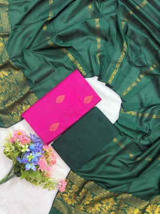 ✨ Neelambari Collections – 3 Piece Set ✨ | PINK WITH BOTTLE GREEN